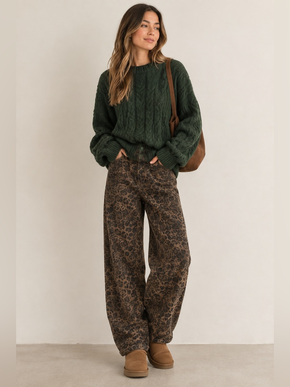 Aelfric Eden Leopard Print High Rise Wide Leg Jeans Size 28